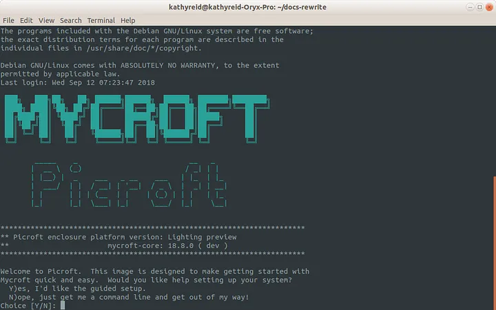 Mycroft Installation screen on the Raspberry Pi device